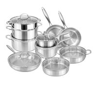 Stainless Steel Pots and Pans Set - 17pcs Cookware with Glass Lids - Induction Hob Pot Set - Cooking Saucepan Pots & Frying Pan Set - by Nuovva