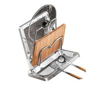 Stainless Steel Pots Lid Holder for Small Kitchen Sink Sponge Organiser Rack Space Saving Cookware Storage Rack Countertop Lid Organiser