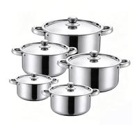 Stainless Steel Pots Set, 10 Piece Kitchen Induction Cookware Set 5 Saucepans with 5 Lids, Dual Handle Fast Heating Soup Pot for Gas, Electric & Ceramic Hobs (Sliver)