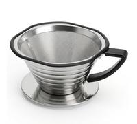 Stainless Steel Pour Over Coffee Dripper Set, Metal Flat Bottom Coffee Maker with Reusable Mesh Filter Replacement for Kalita Wave 185 and OXO 8-Cup, Permanent Paperless Filter Holder, 2-4 Cup