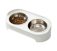 Stainless Steel & PP Double Pet Bowl With Anti-Spill Design | 6.5 x 5.5 x 3.7 Inch Non-Slip Cat Food Water Set | Dish Ergonomic Elevated Feeder | Tilt-Proof Dog Cat Feeding Station