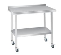 Stainless Steel Prep Table, 36 x 24 Inches, with Backsplash, Adjustable Undershelf and 4 Caster Wheels, Commercial Heavy Duty Table with Adjustable Under Shelf for Outdoor Use,Restaurants,Hotels,Works