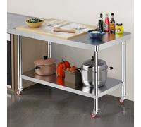 Stainless Steel Prep Table, Commercial Food Prep Worktable with Casters, Heavy Duty Work Table, Open Base Stainless Steel Kitchen Worktop, for Restaurant, Home and Hotelv(2layer,90x60x80cm)