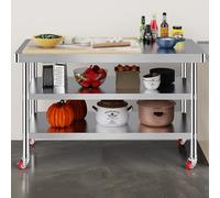 Stainless Steel Prep Table, Commercial Food Prep Worktable with Casters, Heavy Duty Work Table, Open Base Stainless Steel Kitchen Worktop, for Restaurant, Home and Hotelv(3layer,80x60x80cm)