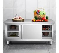 Stainless Steel Prep Table, Commercial Kitchen Storage Work Table, Removable Sliding Door Prep Table, Single Pass Kitchen Worktop Storage Cabinets, for Kitchen, Restaurant & Garage(100*60*80cm/39.4*23
