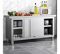 Stainless Steel Prep Table for Kitchen, Heavy Duty Commercial Workbench with Cabinet, Restaurant & Home Use, 39.4" x 19.7" x 31.5" (100 x 50 x 80cm)