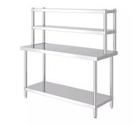 Stainless Steel Prep Table with Overshelves,Commercial Workbench for Restaurant,Metal Kitchen Prep Table & Shelving,Food Preparation Station with Adjustable Shelves,100CM