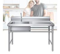 Stainless Steel Prep & Utility Sink W/Workbench, Free Standing Outdoor Single Bowl Commercial Kitchen Sink for Restaurant, Kitchen(A1 100x50x80cm/39x20x31in)