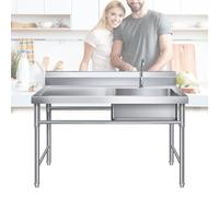 Stainless Steel Prep & Utility Sink W/Workbench, Free Standing Outdoor Single Bowl Commercial Kitchen Sink for Restaurant, Kitchen(A 100x50x80cm/39x20x31in)