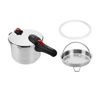 Amazon Basics Stainless Steel Pressure Cooker with Steamer, 6 litres, Silver