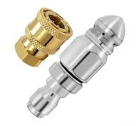 Stainless Steel Pressure Washer Sewer Cleaning Nozzle for 5000 PSI 1 Front 6 Rear Water Jets 1/4 NPT Female Connector Drain Pipe Cleaner Silver and Gold For Drains Toilets and Sinks