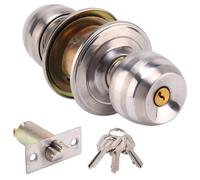 Stainless Steel Privacy Door Knob Set with Lock and Key - Round Interior Door Lock with Three Keys for Home, Office & Workplace (Silver)