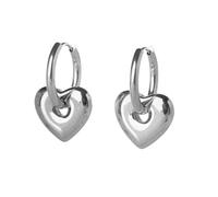 Stainless Steel Puffy Heart Huggie Hoop Earrings, Sold as a Pair, 20ga, Metal, No Gemstone