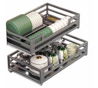 Stainless Steel Pull Out Cabinet Organizer - 2 Tier Slide Out Drawers for Kitchen Pantry and Cupboard Storage