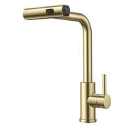 Stainless Steel Pull-Out Cold and Heat Induction Kitchen Telescopic Faucet Three-Function Waterfall Touch The Faucet and Touch The Brushed Gold