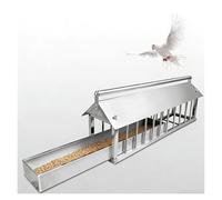 Stainless Steel Pull-out Feeding Trough for Pigeons & Poultry, Bird Food Dispenser with Rain Cover & Swivel Crossbar - No Waste, No Fighting