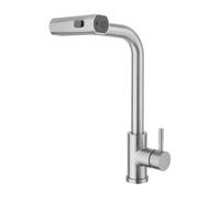 Stainless Steel Pull-Out Kitchen Faucet Single Handle Sink Faucet hot and Cold Three-in-one Kitchen Faucet，Silver A G1/2