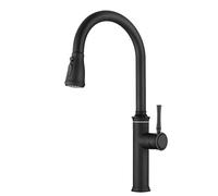 Stainless Steel Pull Out Kitchen Tap Gooseneck Design Single Lever Handle with 360° Rotation Black Finish Versatile Spray Function for Modern Kitchens