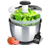 Stainless Steel Pump Salad Spinner Large - Easy Compact Kitchen Tool - Stainless Steel Bowl, Drain & Colander - Lettuce Spinner, Vegetable Dryer, Fruit Washer, Pasta & Fries Produce Strainer - 6.33 Qt