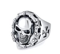Stainless Steel Punk Motorcycle Jewellery with Chain & Iron Cross, Heavy Duty Vintage Biker Ring(Y)
