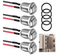 Stainless Steel Push Button Switch, 12mm Prewired Momentary Push Button, Waterproof IP65, Rustproof Latching Design, Easy Installation for Car Horn, Doorbell, Auto-Start, High Head, 4pcs
