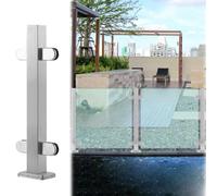 Stainless Steel Railing Post with Square Glass Clamp for Secure Indoor/Outdoor Balustrade and Glass Panels