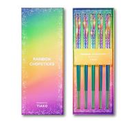 Stainless Steel Rainbow Chopsticks - 5 Pairs Reusable Metal Chopsticks with Non-Slip Tips, Dishwasher Safe, Colorful Utensil Set for Adults, Kids, Asian Cuisine, Sushi, Noodles, Home Kitchen or Gift