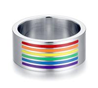 Stainless Steel Rainbow Ring Gay Pride Jewellery 8# Rotatable for Fingers | Waterproof Sweat Resistant Metal Design, Chic Eye-catching Accessory for Party Wear, Swimming, Transgender Supporters