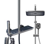 Stainless Steel Rainfall Shower Set with ABS Shower Head 20x30cm, Digital Display, Adjustable Height 80-120cm, Modern Bathroom System for Luxurious Spa Experience