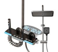 Stainless Steel Rainfall Shower System with Digital LCD, Adjustable 80-120cm Height, 20x30cm Shower Head, Ambient Light for Luxurious Bathing Experience