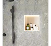 Stainless Steel Recessed LED Shower Niche - Bathroom Storage Lighting Wall Cabinet with Over Mount Installation, 2-Tier Design, 28x12.5x70cm