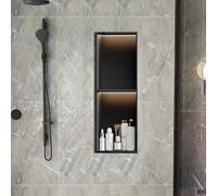 Stainless Steel Recessed LED Shower Niche, No Tile Need Bathroom Storage Lighting Wall Cabinet, Over Mount Installation Shower Shelf,2Tier Gray,28x12.5x70cm