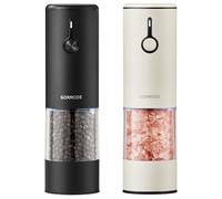 Stainless Steel Rechargeable Electric Salt and Pepper Grinder Set, USB Charging with Dust Cover, 6 Adjustable Grinding Modes + LED Light 2packBrown