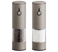 Stainless Steel Rechargeable Electric Salt and Pepper Grinder Set, USB Charging with Dust Cover, 6 Adjustable Grinding Modes + LED Light 2pack，Brown