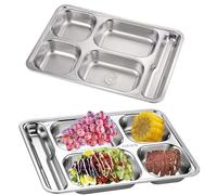 Stainless Steel Rectangular Divided Plate,Set of 2 Metal Dinner Plates
