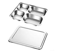 Stainless Steel Rectangular Divided Plates Tray, 4 Or 5 Compartments Per Tray, 28 * 22 * 4.3cm, For Adults, Kids, Picky Eaters, Campers(A)