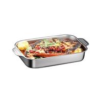 Stainless Steel Rectangular Roasting Pan with Handles Deep Roaster Baking Tray Brownie Bake Dish Plate Serving Platter for Chicken Meat Vegetable, Dishwasher Safe, 5 Sizes (Shallow 45cm)