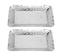 Stainless Steel Rectangular Towel Tray 2PCS Silver Kitchen Bathroom Organizer - Durable Rustproof, Stylish Storage for Towels & Decor