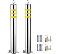 Stainless Steel Reflective Parking Barrier Posts 2-Pack Traffic Divider Stanchions with Chain Hook for Driveway Safety and Visibility Outdoor Use