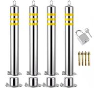 Stainless Steel Reflective Traffic Bollard Post - 24-44 Inch Height with Lockable Base for Enhanced(4 pack/30inch)