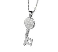 Stainless Steel Religious Saint Benedict Vintage Key Pendant Necklace Jewelry Gift For Him with Chain