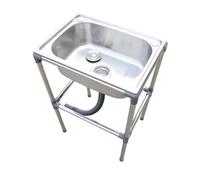 Stainless Steel Restaurant Kitchen Sink, Single Bowl Utility Sink with Drain & Tap Hole - Freestanding Outdoor Camping Garden Sink for Washing - Garage, Laundry Room -