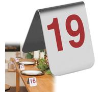 Stainless Steel Restaurant Table Cards 1-10 1-20, Tabletop Number Sign Double-Side Red Numbers, 75mmx60mm Triangle Reserved Seating Signs, Tent Style Table Plate Stackable To Save Space(1-20)