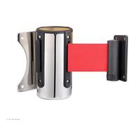 Stainless Steel Retractable Queue Barrier Tape 5m Wall-Mounted Crowd Control Stanchion with Red Belt for Events(Red,Eters)