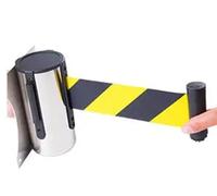 Stainless Steel Retractable Queue Barrier Tape 5m Wall-Mounted Crowd Control Stanchion with Red Belt for Events(Yellow Black,Eters)