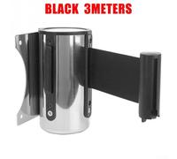 Stainless Steel Retractable Queue Barrier Wall Mount, 2m or 5m Extendable Tape, for Durable Crowd Control for Banks Offices Playgrounds Art Galleries(Black 3m)