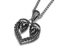 Stainless Steel Retro Double Skull Heart Unisex Pendant Necklace or Women and Men Gothic Love Charm Daily Wear