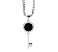 Stainless Steel Retro Key Necklace with Clock and Lock - Unique Symbol Key, Snowflake Unlocking Tool, Hollow Design, Gift Box Included