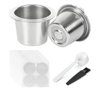 Stainless Steel Reusable Coffee Capsules for Nespresso 2 PCS Refillable Coffee Pod Cups Compatible for NES-Presso Originalline Brewer(2 Pods+100PCS Lids+ Brush+ Spoon)