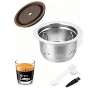 Stainless Steel Reusable Coffee Pod for Nespresso Vertuo Machines, 150ml Refillable VertuoLine Capsule with Silicone Lid, Spoon, Brush, Compatible with DeLonghi ENV135 & ENV150 Accessories